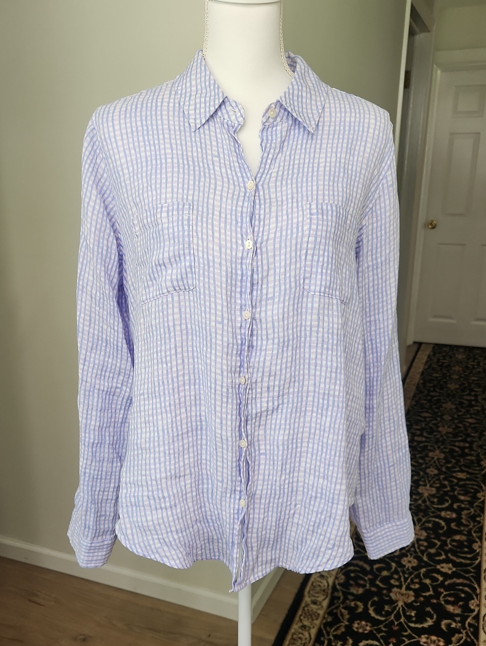 Lilly Pulitzer Sea View Linen Button Down Top in Lilac Verbena Gingham Size M - Picture 5 of 16